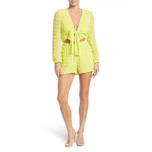 LOVE X DESIGN Nordstrom Romper L Yellow Plum Priyanka Swiss Dot Chiffon NWT B38